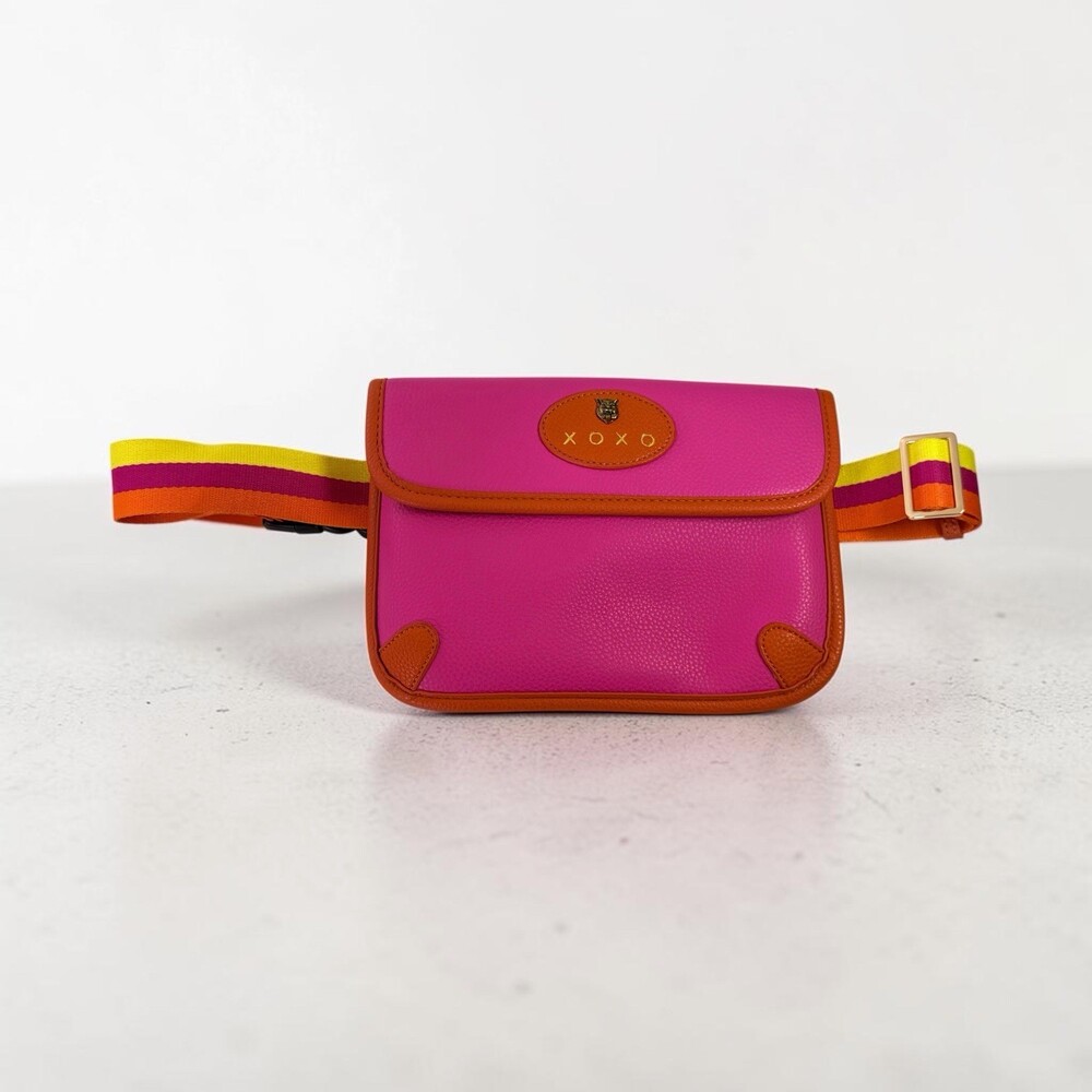 XOXO Belt Bag Women Medium Pink Orange Faux Leather Tiger Head Waist‎ Pack